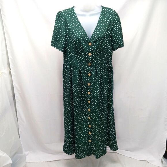 Anna-Kaci V Neck Polka Dot Print Button Down Casual Midi Max Womans Medium..... - Picture 1 of 10